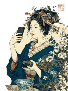 Ukiyo-E Influencer Selfie Vinyl Car Decal Sticker – Waterproof & UV-Resistant 4.1066666666666665"