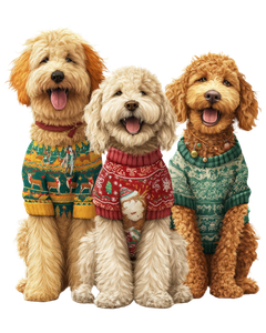 Goldendoodles In Sweaters Vinyl Car Decal Sticker – Waterproof & UV-Resistant 4.0"