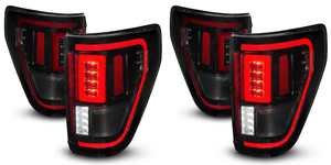 2x Upgrade your 2021-2023 Ford F-150 with ANZO USA LED Tail Light Assembly | Sleek Smoke Lens, Black Housing, Red Brake Light, Sequential Turn Signal, Running Light, White Reverse Light | Set of 2