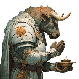 Minotaur Paladin Praying Vinyl Car Decal Sticker – Waterproof & UV-Resistant 3.4133333333333336"