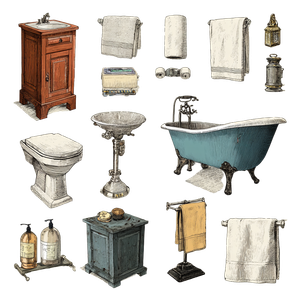 Vintage Bathroom Items Vinyl Car Decal Sticker – Waterproof & UV-Resistant 6.826666666666667"