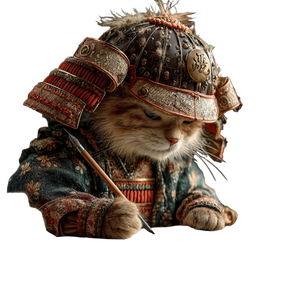 Samurai Philosopher Kitten Vinyl Car Decal Sticker – Waterproof & UV-Resistant 6.826666666666667"