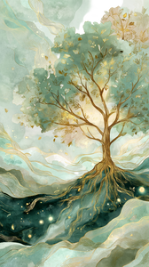 Golden-Rooted Dancing Tree Vinyl Car Decal Sticker – Waterproof & UV-Resistant 9.706666666666667"