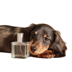Dachshund With Perfume Vinyl Car Decal Sticker – Waterproof & UV-Resistant 3.4133333333333336"
