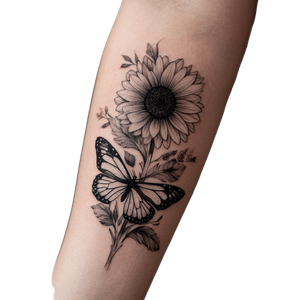 Sunflower Butterfly Tattoo Vinyl Car Decal Sticker – Waterproof & UV-Resistant 3.4133333333333336"