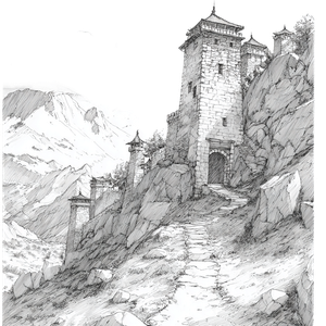 Mountain Fortress Sketch Vinyl Car Decal Sticker – Waterproof & UV-Resistant 3.4133333333333336"