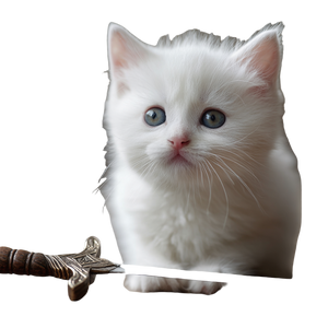 Kitten With Sword Vinyl Car Decal Sticker – Waterproof & UV-Resistant 6.826666666666667"