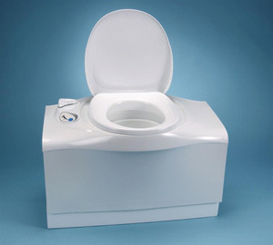 High Profile Cassette Toilet | Permanent | Electric Flush | 4 Gallon Fresh Water Tank | White/Medium Gray