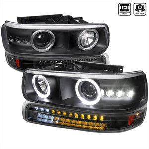 Upgrade Your Ride | Dual Halo Projector Headlights | Clear Lens | Matte Black | Set Of 2