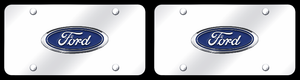 2x Automotive Gold License Plate FOR.CC Chrome Ford Logo; Chrome Plate; Stainless Steel