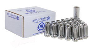 Extra Long Acorn 6 Lug Kit | Chrome 14x1.5 Threads | 60 Degree Conical | 1.9 In. Length | 24 Nuts with Socket Key