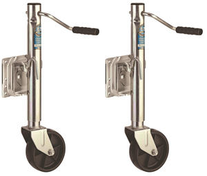 2x Heavy Duty 1000lb Manual Swivel Trailer Tongue Jack | Round Sidewind, Zinc Plated, Polypropylene Wheel 2x Heavy Duty 1000lb Manual Swivel Trailer Tongue Jack | Round Sidewind, Zinc Plated, Polypropylene Wheel