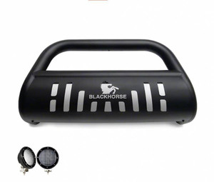 Black Horse Offroad Bull Bar BBJPREA-SP-PLFB 2-1/2 Inch Diameter Tube; Powder Coated; Matte Black; Steel; With Skid Plate Black Horse Offroad Bull Bar BBJPREA-SP-PLFB 2-1/2 Inch Diameter Tube; Powder Coated; Matte Black; Steel; With Skid Plate