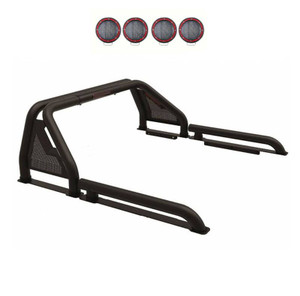 Black Horse Offroad Truck Bed Bar GLRB-01B-PLFR Gladiator; 3 Inch Tubular; Fits Up To 40 Inch Light Bar; With Two Red 5.3 Inch Round LED Flood Lights; With Third Brake Light; With Bed Rails; Powder Coated; Black; Steel Black Horse Offroad Truck Bed Bar GLRB-01B-PLFR Gladiator; 3 Inch Tubular; Fits Up To 40 Inch Light Bar; With Two Red 5.3 Inch Round LED Flood Lights; With Third Brake Light; With Bed Rails; Powder Coated; Black; Steel