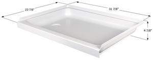 Durable Polar White Shower Pan | 31-7/8x23-7/8x4-7/8 Inch | Left Drain | Reinforced Bottoms Durable Polar White Shower Pan | 31-7/8x23-7/8x4-7/8 Inch | Left Drain | Reinforced Bottoms