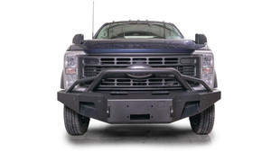 Fab Fours Bumper FS23-A5962-1 Premium; One Piece Design; Direct Fit; Mounting Hardware Included; With Pre-Runner Guard; Without Winch Mount; With 1 Inch D-Ring Mounts; With 3 x 3 Inch Cube Light Cutouts; Powder Coated Matte Black Steel