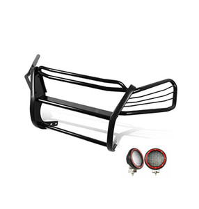 Black Horse Offroad Grille Guard PG24001MA-PLFR 3-Piece Modular; Powder Coated; Black; Steel; Modular; 1-1/2 Inch Diameter; With Brush Guard; Without Skid Plate