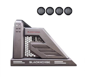 Black Horse Offroad Truck Bed Bar AR2-07B-PLFB Armour II; Rugged Style; With Removable Red Black Horse logo Side Plates; With Harness and Switch; Powder Coated; Black; Steel Black Horse Offroad Truck Bed Bar AR2-07B-PLFB Armour II; Rugged Style; With Removable Red Black Horse logo Side Plates; With Harness and Switch; Powder Coated; Black; Steel