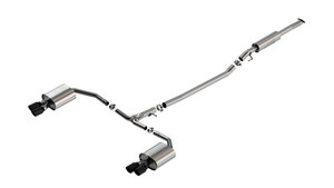 Borla Exhaust System Kit 140891BC S-Type Cat Back System; T-304 Stainless Steel; With Mufflers; 2-3/4 Inch To 2 Inch Pipe Diameter; Single Exhaust With Quad Exit; Dual Split Rear Exit; 3-1/2 Inch Black Chrome Stainless Steel Tips Borla Exhaust System Kit 140891BC S-Type Cat Back System; T-304 Stainless Steel; With Mufflers; 2-3/4 Inch To 2 Inch Pipe Diameter; Single Exhaust With Quad Exit; Dual Split Rear Exit; 3-1/2 Inch Black Chrome Stainless Steel Tips