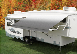 Carefree RV Awning Fabric JU156E00 Replacement Fabric; For 15 Foot Length Patio Awnings; 14 Foot 2 Inch Length x 8 Foot Extension; Black Shale Fade; Vinyl; White Vinyl Weatherguard; 2 Piece Carefree RV Awning Fabric JU156E00 Replacement Fabric; For 15 Foot Length Patio Awnings; 14 Foot 2 Inch Length x 8 Foot Extension; Black Shale Fade; Vinyl; White Vinyl Weatherguard; 2 Piece