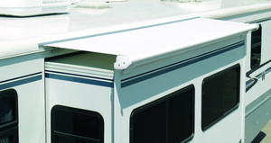 Carefree RV Awning Fabric DG0810042 SlideOut Cover; 6 Foot 9 Inch Length x 42 Inch Extension; Solid White Denim; Vinyl; 1 Piece
