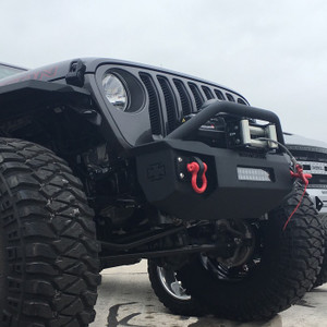 Iron Cross Bumper GP-1202 Stubby Base; One Piece Design; Direct Fit; Mounting Hardware Included; With Bull Bar; With External Winch Mount; With 3/4 Inch D-Ring Mount; With Light Bar Cutout; Textured Powder Coated Gloss Black Steel