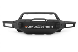 DV8 Offroad Bumper FBFR-01 Spec Series; Modular Design; Direct Fit; Mounting Hardware Included; With Bull Bar; With Skid Plate; With Winch Mount; Satin Black Mesh Accent Plate; Mounts Four 3 Inch Pod Lights Powder Coated; With D-Ring Mounts; Black