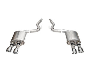 Corsa Performance Exhaust System Kit 21267 Sport Valve Axle Back System; 304 Stainless Steel; With Mufflers; 3 Inch Pipe Diameter; Dual Exhaust With Quad Exit; Dual Rear Exit; 4-1/2 Inch Twin Pro-Series Polished Stainless Steel Tips Corsa Performance Exhaust System Kit 21267 Sport Valve Axle Back System; 304 Stainless Steel; With Mufflers; 3 Inch Pipe Diameter; Dual Exhaust With Quad Exit; Dual Rear Exit; 4-1/2 Inch Twin Pro-Series Polished Stainless Steel Tips