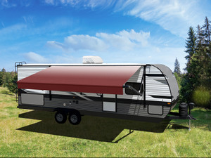 Velarium Awning VR18005000A Patio Awning; Electric; 18 Foot Length x 8 Foot Extension; Burgundy Fade; Vinyl; Without Weather Cover; Black Casting; Adjustable Pitch; With LED Light Velarium Awning VR18005000A Patio Awning; Electric; 18 Foot Length x 8 Foot Extension; Burgundy Fade; Vinyl; Without Weather Cover; Black Casting; Adjustable Pitch; With LED Light