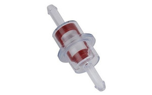Helix Racing Fuel Filter 118-9109 Complete Assembly; In-Line; 1/4 Inch Inlet/Outlet; Small Cylinder Shape; 150 Micron Nylon Mesh Screen Element; Clear/Red Housing; 620 To 640 Milliliter Per Minute Flow Rate; Single