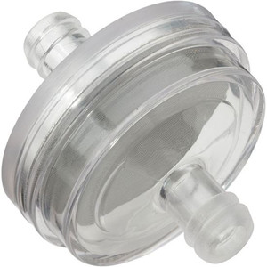 Helix Racing Fuel Filter 118-9016 Complete Assembly; In-Line; 1/4 Inch Inlet/Outlet; Large Disk Shape; 150 Micron Stainless Steel Screen Element; Clear Housing; 700 To 720 Milliliter Per Minute Flow Rate; Single