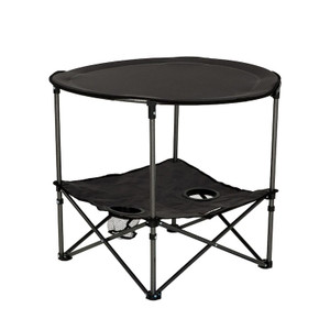 Lippert Components Table 2023053720 80 Pound Weight Capacity; Folding; Dark Gray; Two-Tier Design; With Dual Cup Holders/Carry Bag Lippert Components Table 2023053720 80 Pound Weight Capacity; Folding; Dark Gray; Two-Tier Design; With Dual Cup Holders/Carry Bag