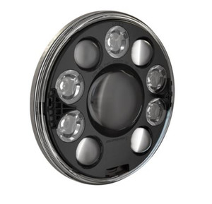 J.W. Speaker Headlight Assembly 0554601 8770 Series; LED Bulb; Spot Beam Pattern; Clear Bulb; Clear Lens; Black Housing; Single; 7 Inch Round; Locomotive Headlight