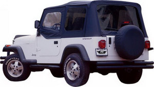 Rampage Soft Top 68215 Denim Black; Fabric; Includes Soft Half Doors; Includes Tinted Windows; Does Not Includes Sun Roof; Includes Hardware