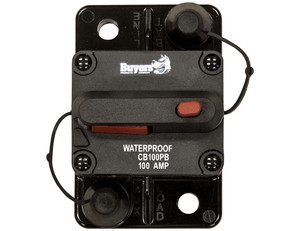 Buyers Circuit Breaker CB100PB 100 Amp; Plastic; Waterproof; Black; 42 Volts Max; Brass Studs; Manual Push-To-Trip Reset; Single Buyers Circuit Breaker CB100PB 100 Amp; Plastic; Waterproof; Black; 42 Volts Max; Brass Studs; Manual Push-To-Trip Reset; Single