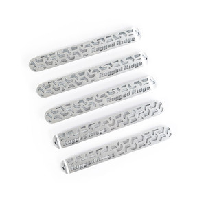Rugged Ridge Exterior Door Handle Cover 13311.51 Brushed; Aluminum Tread Design; Without Door Handle Trim; Without Keyhole; With Covers For 4 Doors Rugged Ridge Exterior Door Handle Cover 13311.51 Brushed; Aluminum Tread Design; Without Door Handle Trim; Without Keyhole; With Covers For 4 Doors