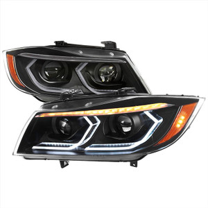 Spec-D Tuning Headlight Assembly 2LHP-E9005JM-G2-RS H7 Halogen High Beam/H7 Halogen Low Beam; Clear Lens With Amber Reflector; ABS Plastic Matte Black Housing; DOT/SAE Approved; Set Of 2