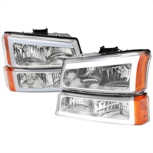 Spec-D Tuning Headlight Assembly 2LBLH-SIV03-G3-RS Use Stock Bulbs; Clear Lens With Amber Reflector; ABS Plastic Chrome Housing; DOT/SAE Approved; Set Of 2