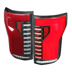 Fits 2015-2017 Ford F-150 Spec-D Tuning Tail Light Assembly LT-F15015JRLED-SQ-RS LED; Red Lens With Red Reflector; Matte Black ABS Plastic Housing; Set Of 2
