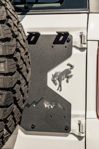 Advanced Accessory Concepts Spare Tire Carrier Reinforcement Bracket 49001600 Increases The Strength Of Factory Spare Tire Carrier; Up To 37 Inch Tire; Powder Coated; Black; Steel; With Relocation Bracket/Third Brake Light Extension/Mountain Logo Kit Advanced Accessory Concepts Spare Tire Carrier Reinforcement Bracket 49001600 Increases The Strength Of Factory Spare Tire Carrier; Up To 37 Inch Tire; Powder Coated; Black; Steel; With Relocation Bracket/Third Brake Light Extension/Mountain Logo Kit