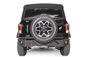 Fab Fours Bumper FB21-E5251-B Vengeance; One Piece Design; Direct Fit; Mounting Hardware Included; Without Grille Guard; Without Winch Mount; Without Tow Hooks; With 3 Inch Square Cube Light Cutouts; Compatible With OEM Receiver Hitch; Bare Steel