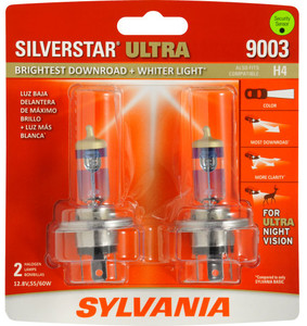 Sylvania Silverstar Headlight Bulb 35610 SilverStar ULTRA; 9003; Halogen Bulb; 55 Watt Low Beam/60 Watt High Beam; 12.8 Volt; White Beam Color; Set of 2; Blister Pack