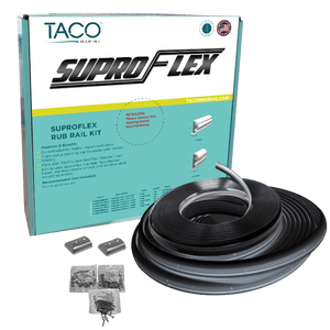 Taco Boat Rub Rail V11-9993BBK80-2 SuproFlex; 80 Feet Length; 1-1/4 Inch Thickness; Flexible; Black; Vinyl; Single; With Vinyl Insert/Stainless Steel End Cap/Screws