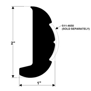 Taco Boat Rub Rail V21-9502BKA20D 20 Foot Length; 2 Inch Width x 1 Inch Thickness; Rigid; Black; Vinyl; Single; Ideal For 30 To 50 Foot Boots