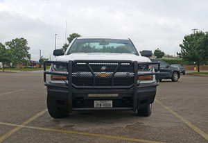 Steelcraft Bumper AL60-10420 Elevation; One Piece Design; Direct Fit; Mounting Hardware Included; With Grille Guard; With Punch Plate Grille; Without Winch Mount; Center Slot Holds Two 20 Inch Light Bars; Retain Factory Tow Hooks; With D-Ring Mounts