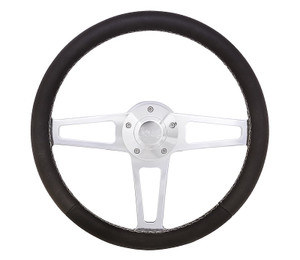 Grant Steering Wheel 1914 Billet T Series; 14 Inch Diameter; 3 Spoke; Black Leather Grip; Polished Spoke; Without Cruise Control Button; 5 Bolt; With Jeep Logo And Mounting Hardware Grant Steering Wheel 1914 Billet T Series; 14 Inch Diameter; 3 Spoke; Black Leather Grip; Polished Spoke; Without Cruise Control Button; 5 Bolt; With Jeep Logo And Mounting Hardware