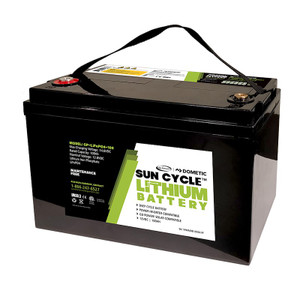 Go Power Battery GP-LIFEP04-100 Sun Cycle; Solar Battery; Replacement For Group 31 Lead Acid Or AGM Batteries; 12.8 Volts; 100 Amp Capacity/100 Amp Maximum Discharge Current; M8 Top Terminals; Lithium; 12.9 Inch Length; 7 Inch Width; 9.2 Inch Height