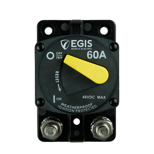 Egis Circuit Breaker 4704-060 87 Series; 60 AMP; Switchable/Manual Reset; Single; 48 Volt DC; Surface Mount; -40 To 185 Degree Fahrenheit Operating Temperature; 5/16 Inch-18 Stud Terminal; Self-Locking Stainless Hardware Egis Circuit Breaker 4704-060 87 Series; 60 AMP; Switchable/Manual Reset; Single; 48 Volt DC; Surface Mount; -40 To 185 Degree Fahrenheit Operating Temperature; 5/16 Inch-18 Stud Terminal; Self-Locking Stainless Hardware