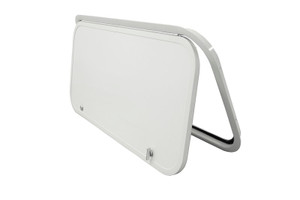 Lippert Components Access Door V000363898 Luggage Door; 96 Series; Radius Corner; 44 Inch Width x 18 Inch Height Rough Opening; 5/8 Inch Core With 2 Inch Frame Depth; Interior Mount; Hi Ho Silver Outer Skin/Plastex White Inner Skin