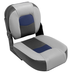WISE Seating Boat Seat 3305-1880 Pro Angler Tour; Passenger Seat; Center Seat; Non-Adjustable; Non-Foldable; Charcoal/Marble And Blueberry; Foam Padding/Vinyl Cover/Plastic Frame; Without Headrest; With 8WD11 Piano Hinge And Mounting Screws